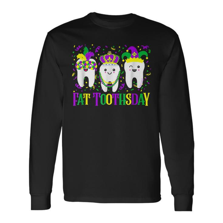 Fat Toothsday Mardi Gras Mask Beads Carnival Dentist Long Sleeve T-Shirt