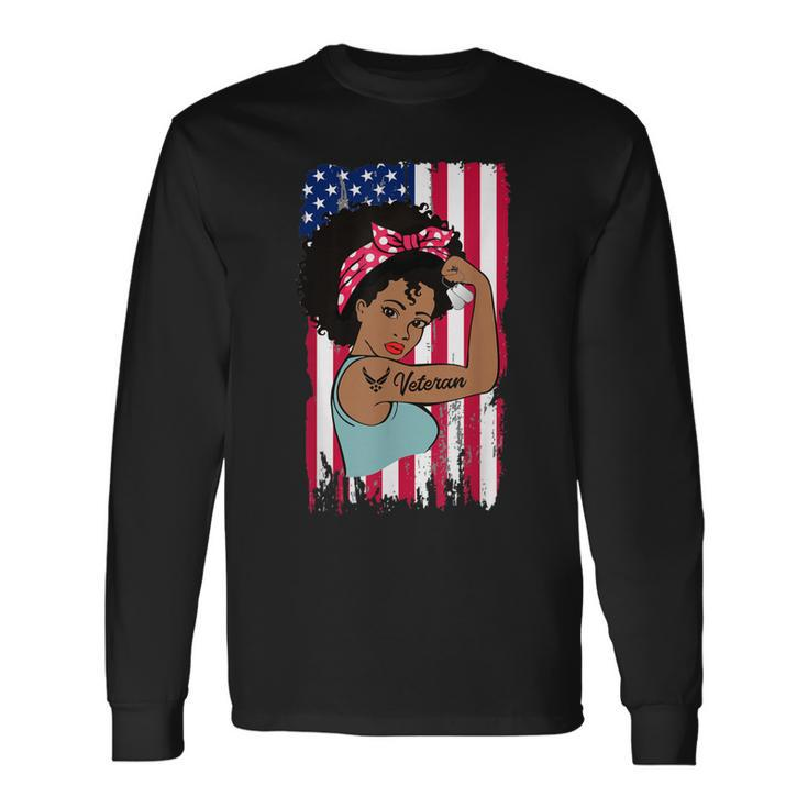 Female Air Force Veteran African American Women Usaf  Men Women Long Sleeve T-shirt Graphic Print Unisex