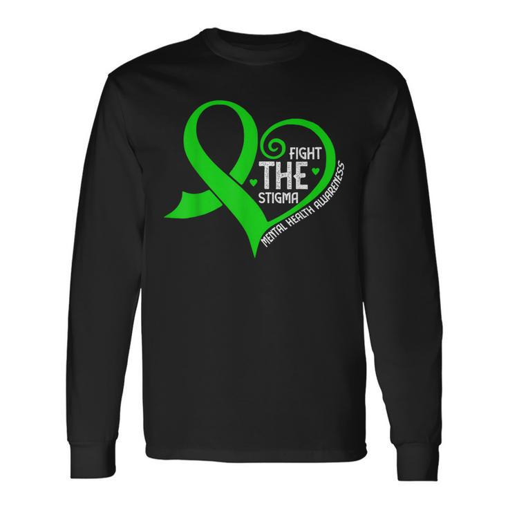 Fight The Stigma Heart Green Ribbon Mental Health Awareness Long Sleeve T-Shirt T-Shirt