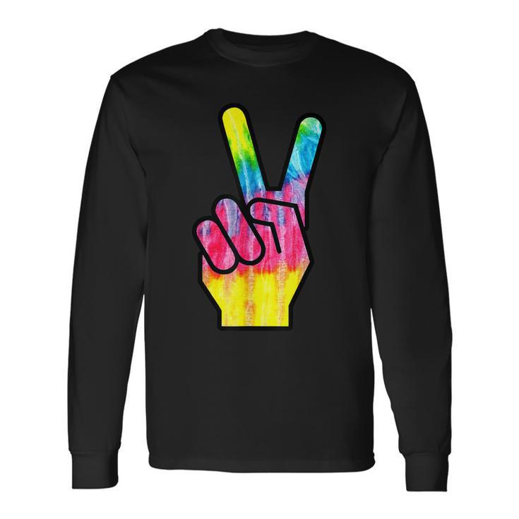 Finger Peace Sign Tie Dye 60S 70S Hippie Costume Long Sleeve T-Shirt T-Shirt