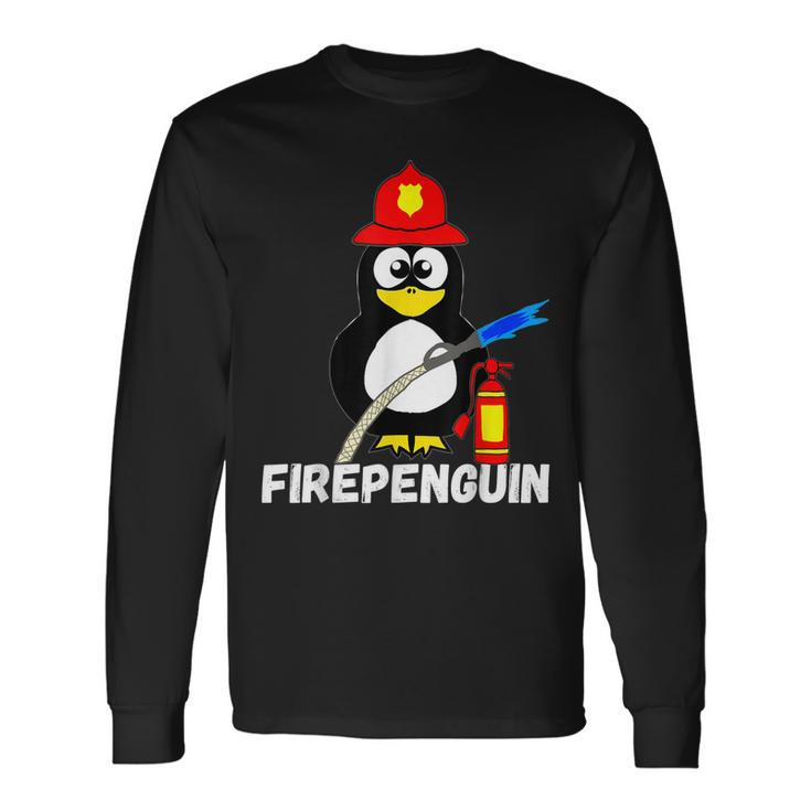 Fire Fighter Penguin Fireman Water Bird Firefighter Long Sleeve T-Shirt