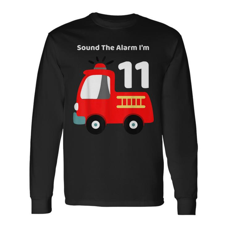 Fire Fighter Truck 11 Year Old Birthday 11Th Bday Long Sleeve T-Shirt