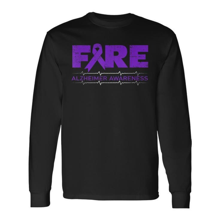 Fire Fighters Wear Purple Alzheimer Awareness Long Sleeve T-Shirt
