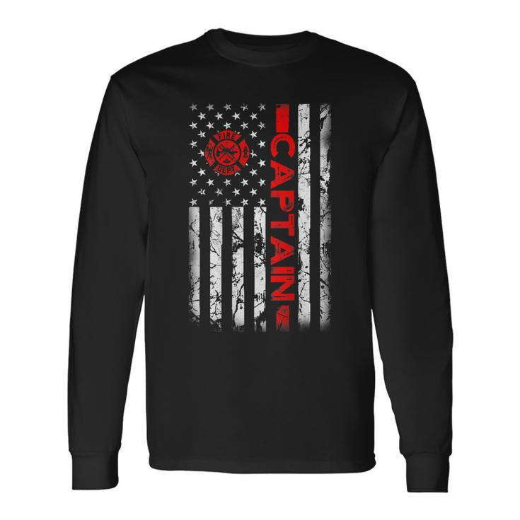 Firefighter Usa Flag Patriotic Fire Captain Chief Long Sleeve T-Shirt