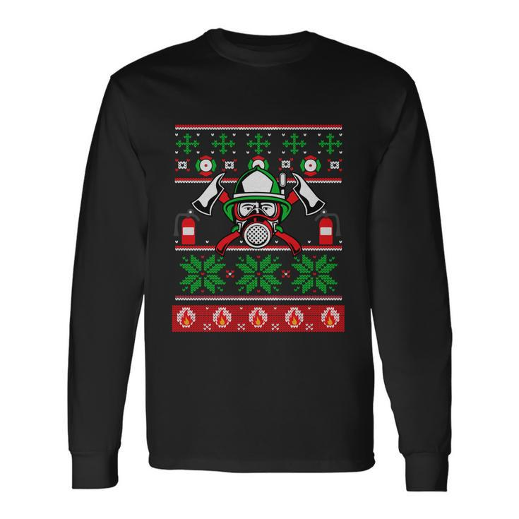 Firefighter Xmas Ugly Christmas Sweater Firefighter Great Long Sleeve T-Shirt Gifts ideas