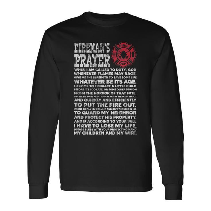 Firemans Prayer Firefighter Fire Dept Rescue Team Grunge Long Sleeve T-Shirt Gifts ideas