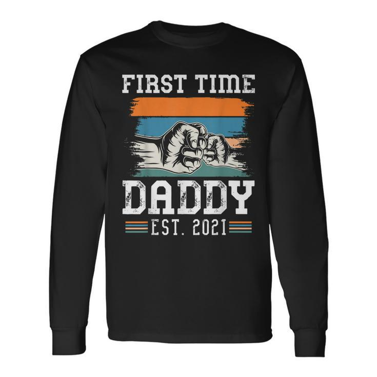 First Time Dad Est 2021 New Dad Retro Vintage Colors Long Sleeve T-Shirt Gifts ideas
