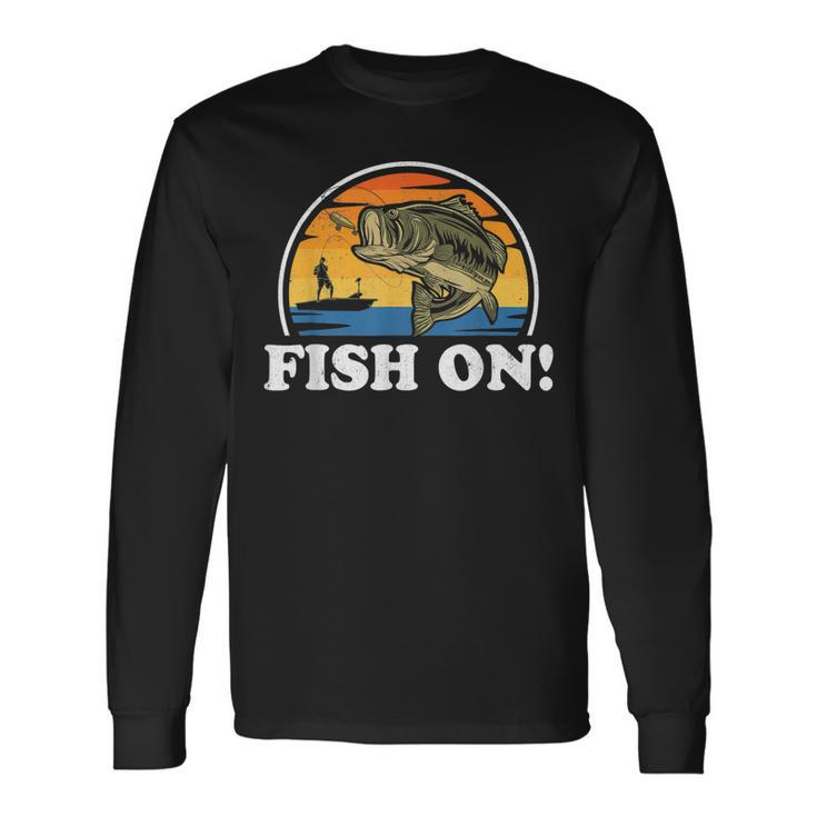 Fish On Bass Fishing Vintage Fisherman For Men Long Sleeve T-Shirt