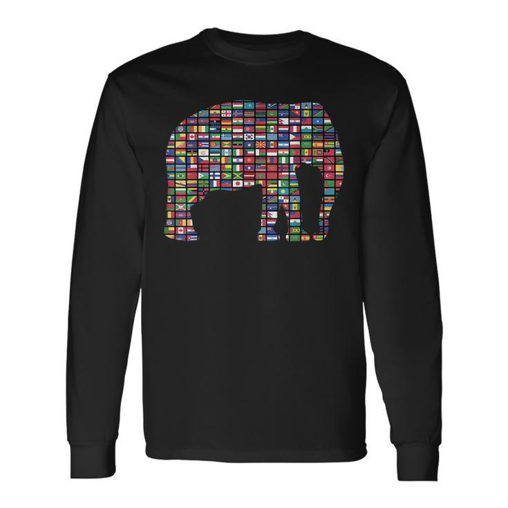 Flags Of The Countries Of The World International Elephant Long Sleeve T-Shirt