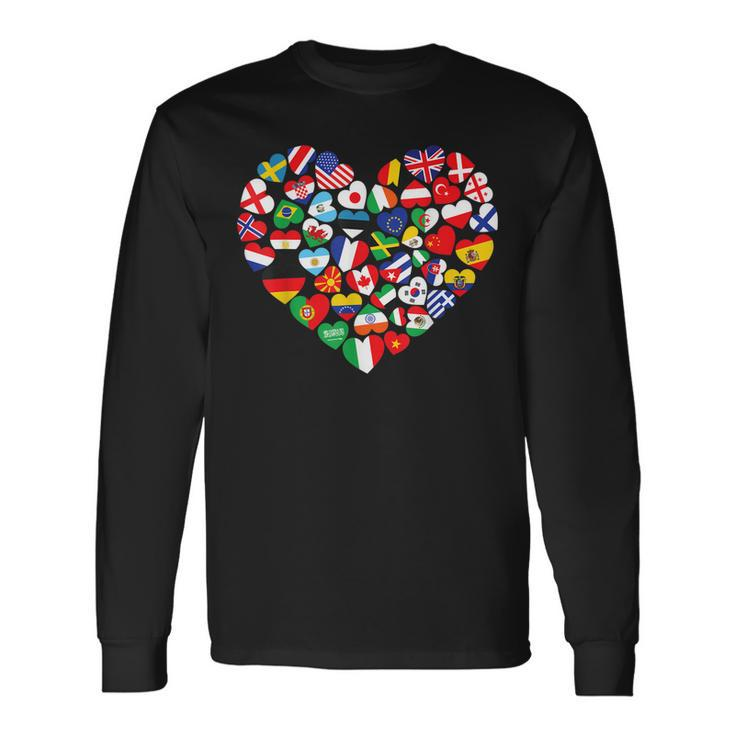 Flags Of Countries Of The World International Flag Heart Long Sleeve T-Shirt