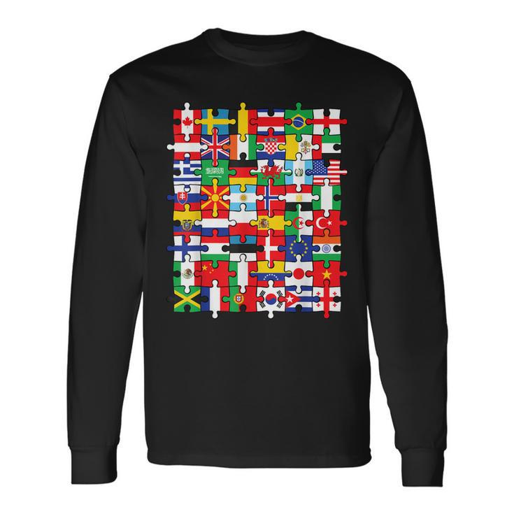 Flags Of Countries Of The World International Flag Puzzle Long Sleeve T-Shirt