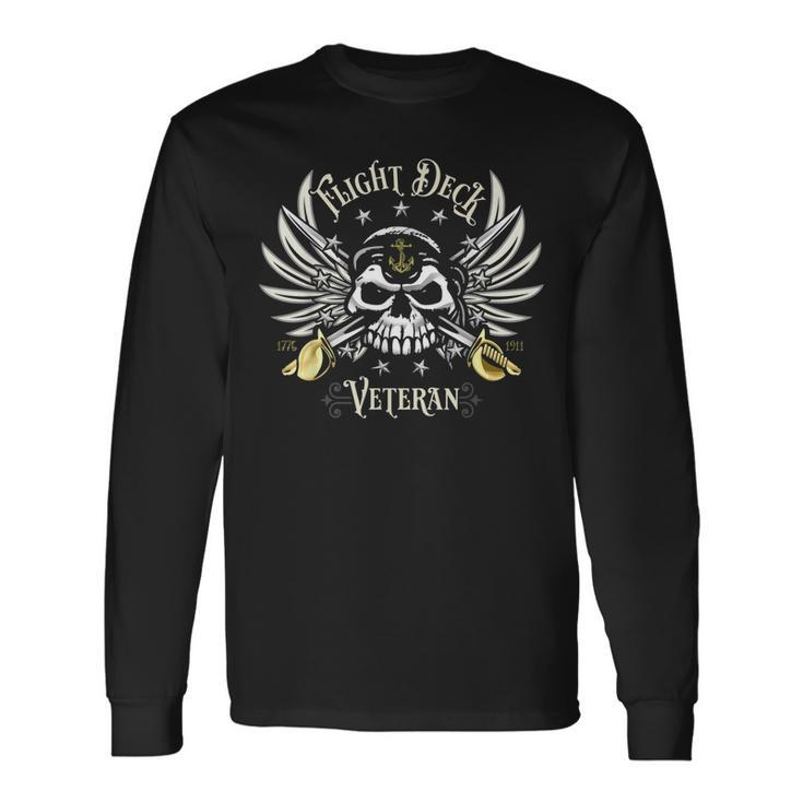 Flight Deck Veteran Skull Naval Aviation Long Sleeve T-Shirt