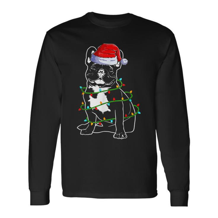 French Bulldog Christmas Dog Mom Dad Christmas Lights  Men Women Long Sleeve T-shirt Graphic Print Unisex