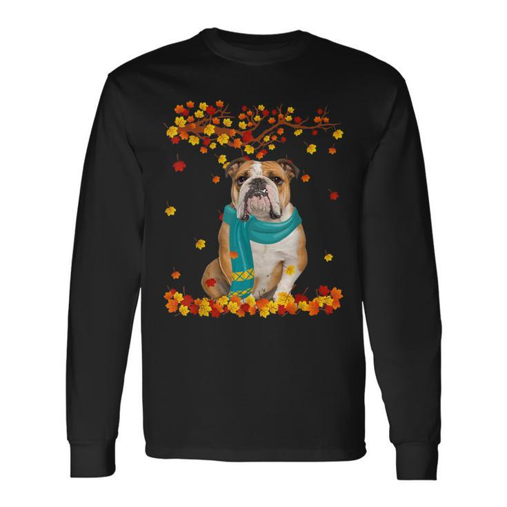 Fun English Bulldog Thanksgiving Autumn Dog Lover Men Women Long Sleeve T-Shirt T-shirt Graphic Print