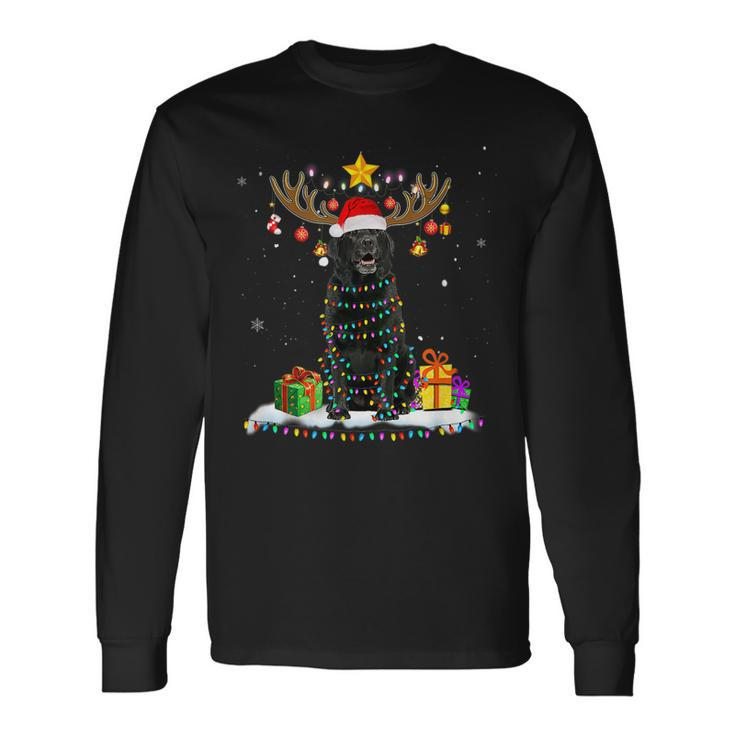 Funny Black Lab Dog Christmas  Reindeer Christmas Lights  Men Women Long Sleeve T-shirt Graphic Print Unisex
