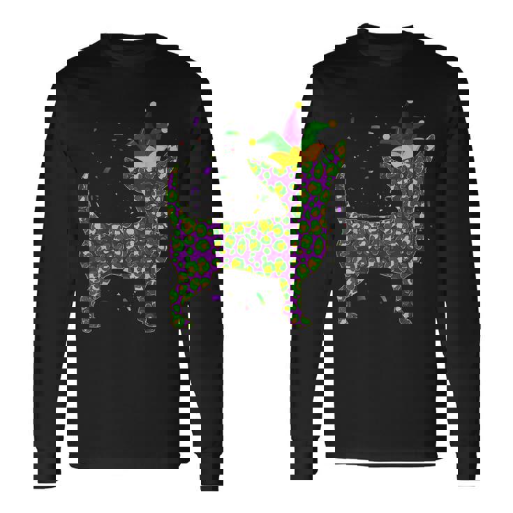 Funny Dog Mardi Gras Cute Leopard Chihuahua Puppy Lover Men Women Long Sleeve T-shirt Graphic Print Unisex Gifts ideas
