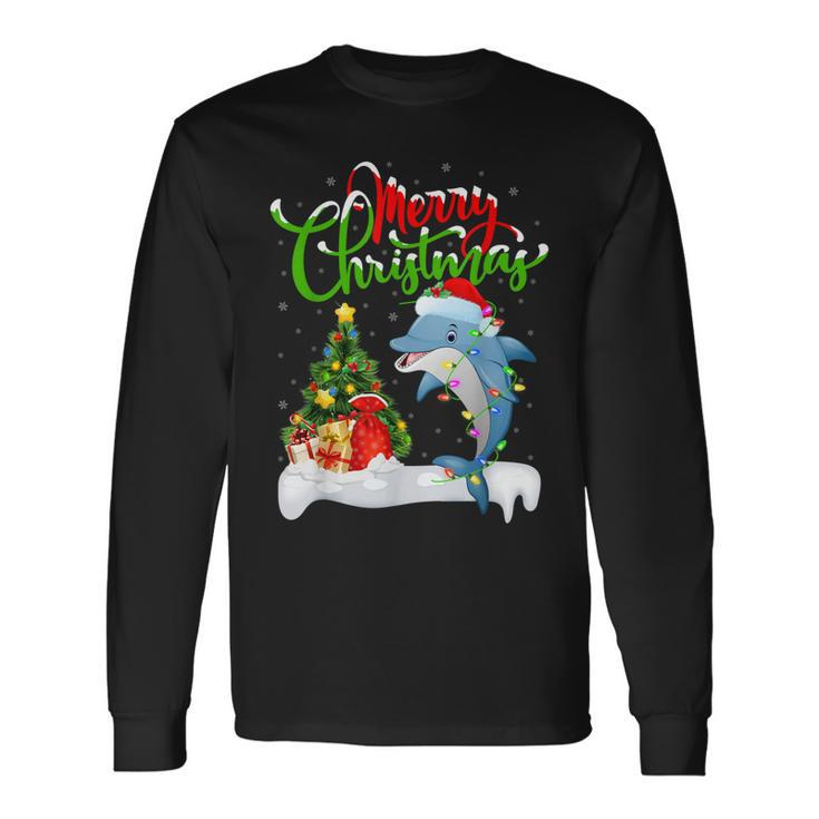 Funny Dolphin Fish Lover Xmas Lighting Dolphin Christmas  Men Women Long Sleeve T-shirt Graphic Print Unisex