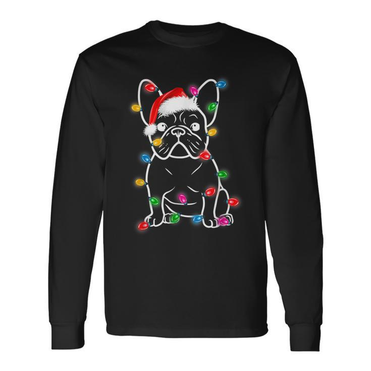 Funny French Bulldog Dog Tree Christmas Lights Xmas Pajama  V2 Men Women Long Sleeve T-shirt Graphic Print Unisex