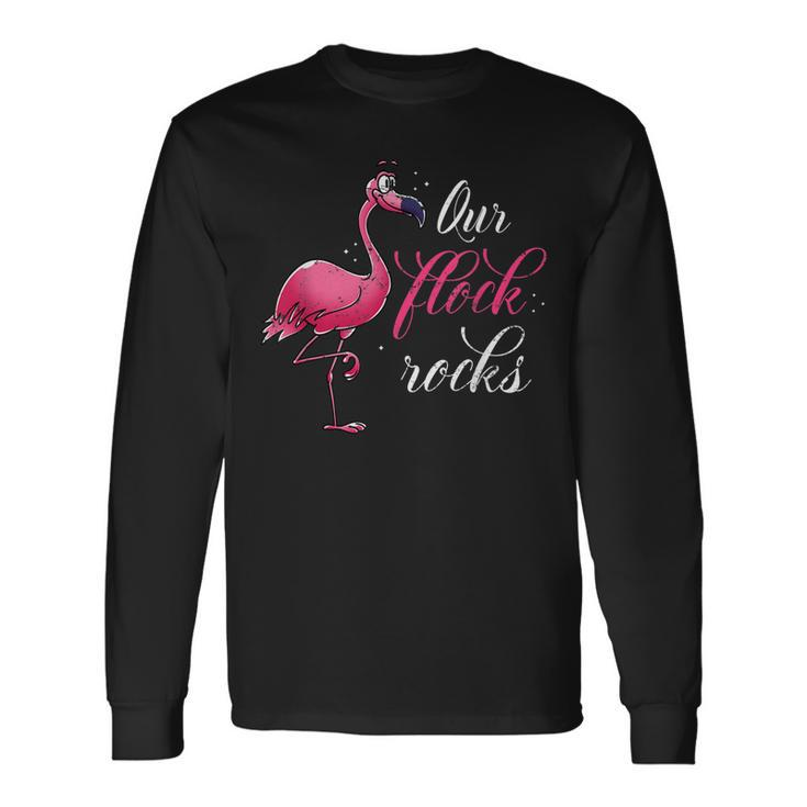 Funny Our Flock Rocks Flamingos Animal Lover Gift Flamingo  Men Women Long Sleeve T-shirt Graphic Print Unisex
