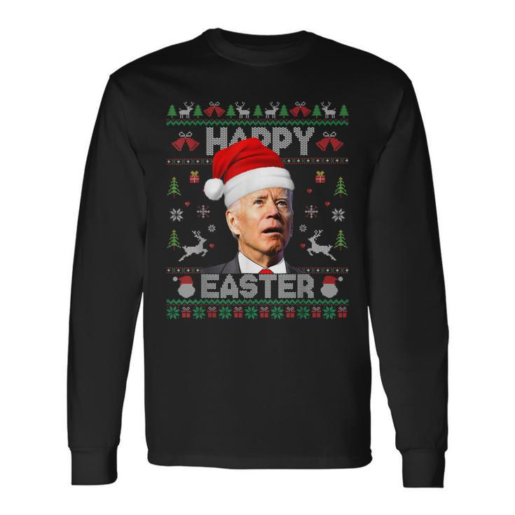 Funny Santa Joe Biden Happy Easter Ugly Christmas Long  Men Women Long Sleeve T-shirt Graphic Print Unisex