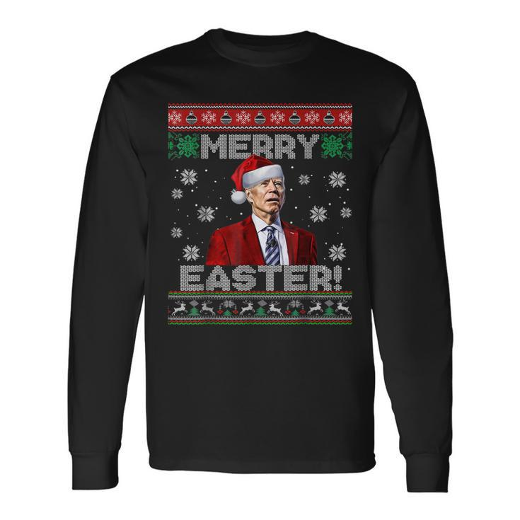 Funny Santa Joe Biden Merry Easter Ugly Christmas Men Women  Men Women Long Sleeve T-shirt Graphic Print Unisex