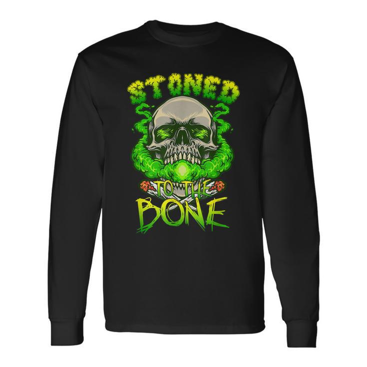 Funny Skull Smoking Weed Stoned To The Bone Halloween  Men Women Long Sleeve T-shirt Graphic Print Unisex