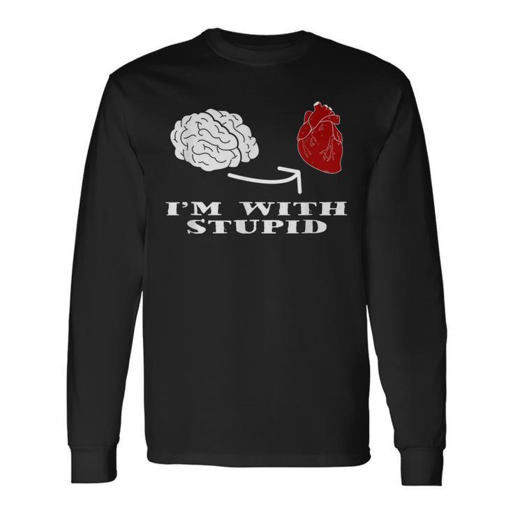 Funny Stupid Heart Brain Lovers  Men Women Long Sleeve T-shirt Graphic Print Unisex