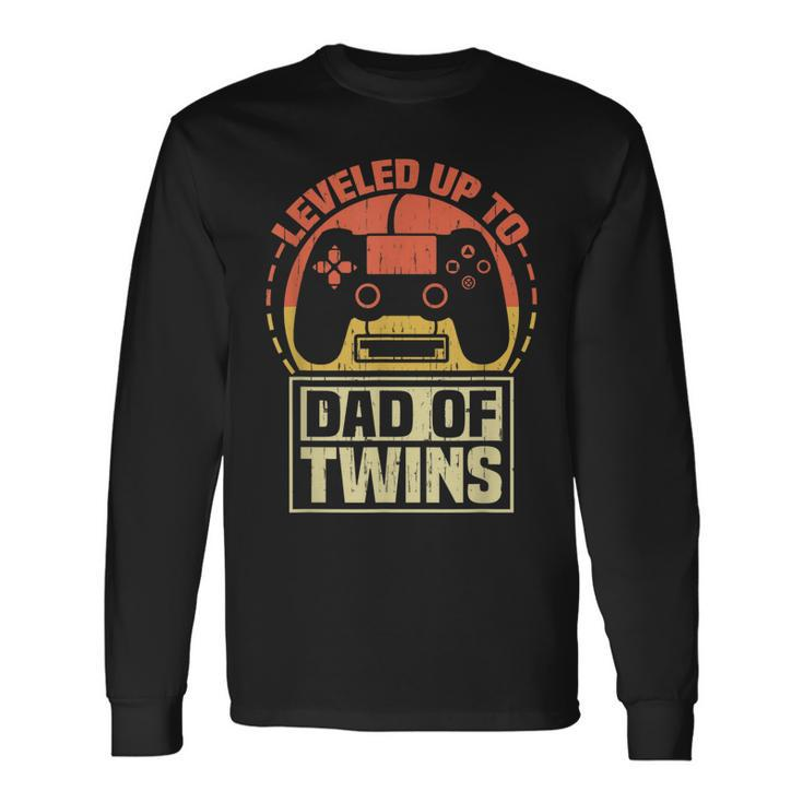 Gamer Dad Fathers Day Leveled Up To Dad Of Twins Vintage Long Sleeve T-Shirt