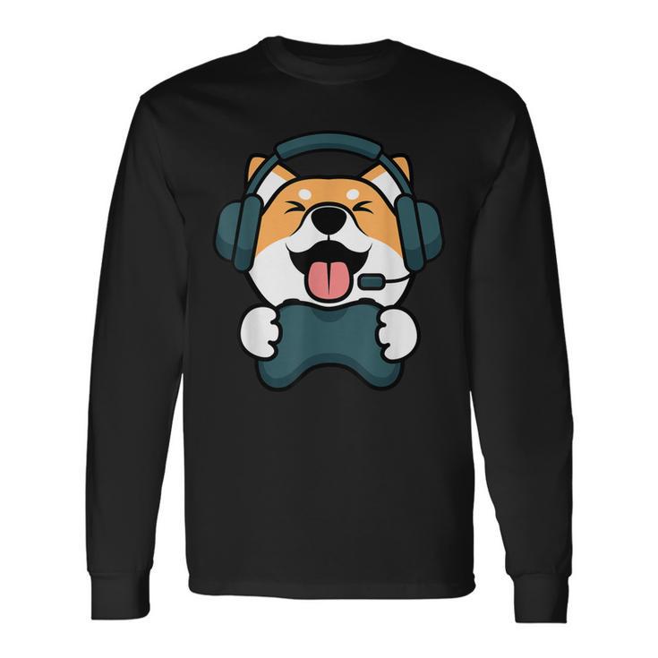 Gamer Hund Shiba Inu Gaming Zocken Nerd Lustig Kawaii Zocker Langarmshirts Geschenkideen