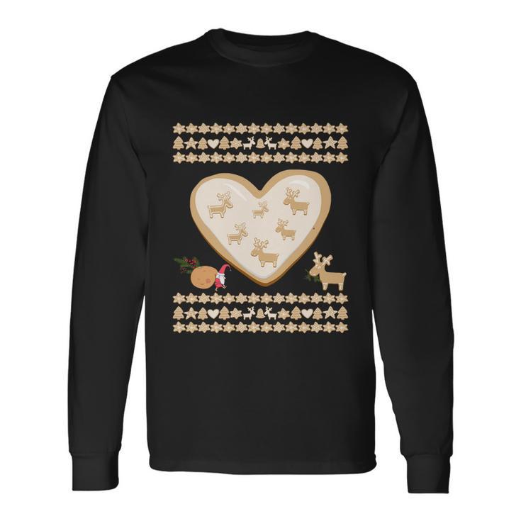 Gingerbread Heart Deer Cookies And Gnome Ugly Christmas Long Sleeve T-Shirt