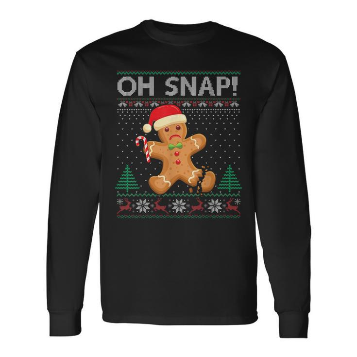 Gingerbread Man Cookie Ugly Sweater Oh Snap Christmas  Men Women Long Sleeve T-shirt Graphic Print Unisex
