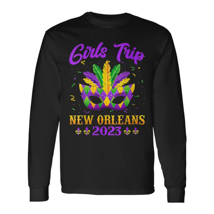 Girls Trip New Orleans 2023 Costume Mardi Gras Mask Beads Long Sleeve T-Shirt T-Shirt