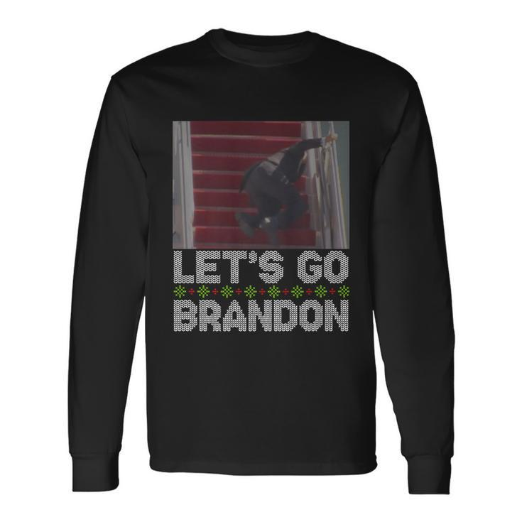 Lets Go Brandon Falling Biden Ugly Christmas Sweater Long Sleeve T-Shirt Gifts ideas