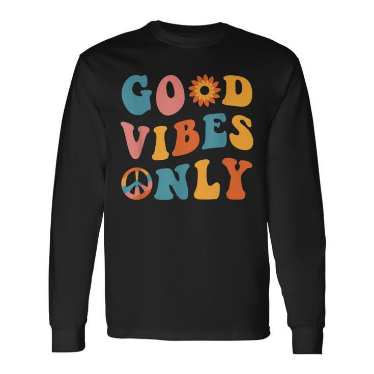 Good Vibes Only Groovy Trendy Peace Love 60S 70S Vintage Long Sleeve T-Shirt T-Shirt