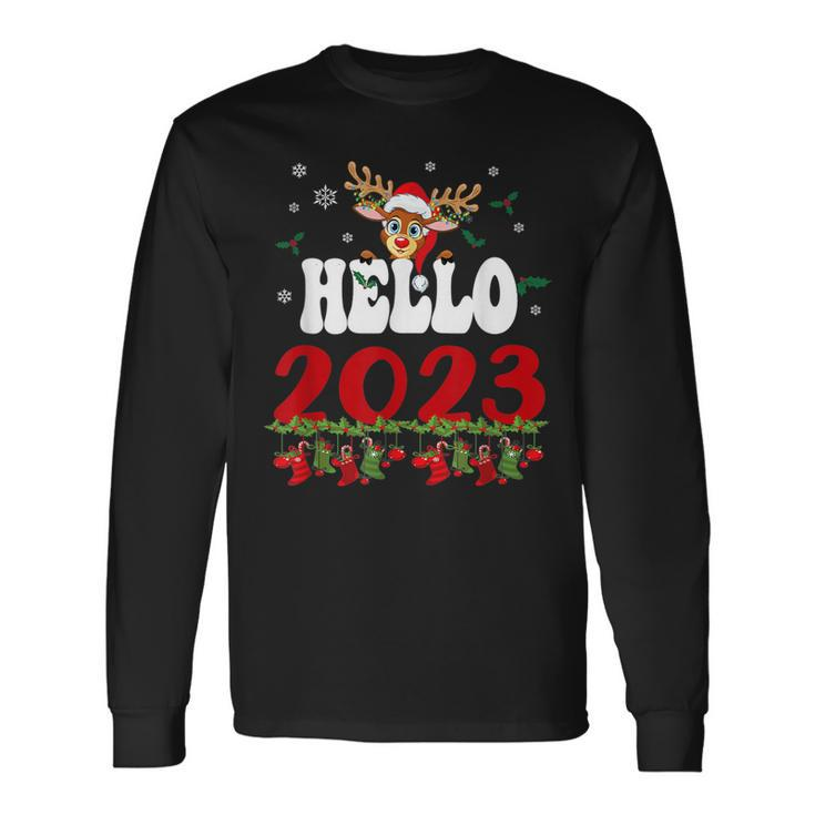 Goodbye 2022 Hello 2023 Happy New Year Christmas Xmas Groovy  Men Women Long Sleeve T-shirt Graphic Print Unisex