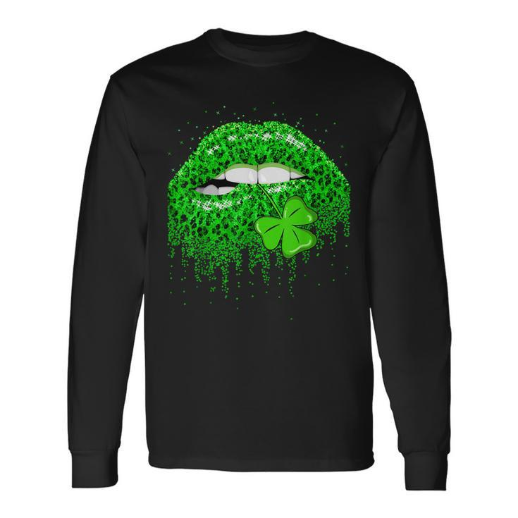 Green Lips Sexy Irish Leopard Shamrock St Patricks Day Long Sleeve T-Shirt