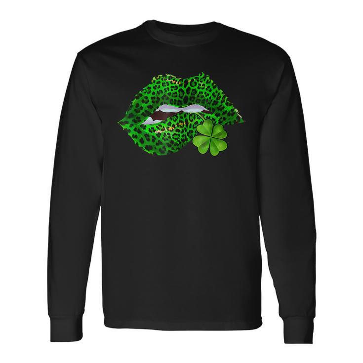 Green Lips Sexy Irish Leopard Shamrock St Patricks Day V3 Long Sleeve T-Shirt
