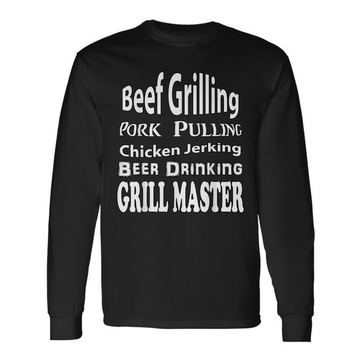 Grill Master Beef Pork Chicken Grilling Drinking Men Women Long Sleeve T-Shirt T-shirt Graphic Print