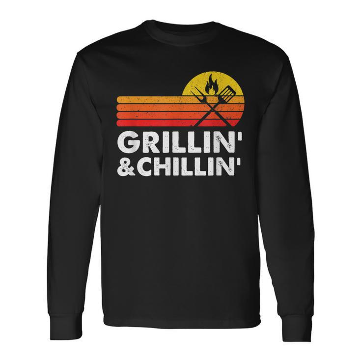 Grilling And Chilling Smoke Meat Bbq Home Cook Dad Men Long Sleeve T-Shirt