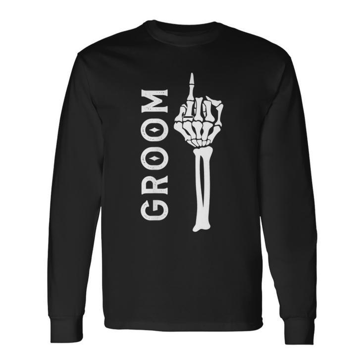 Groom Retro Skeleton Hand Gothic Bachelorette Party Long Sleeve T-Shirt T-Shirt