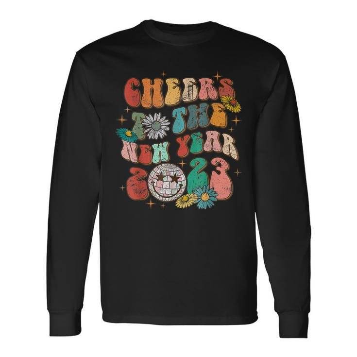 Groovy Cheers To The New Year 2023 Happy New Year Men Women Long Sleeve T-Shirt T-shirt Graphic Print