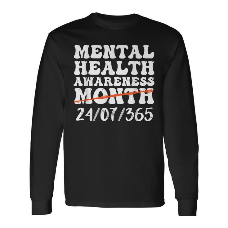 Groovy In May We Wear Green Mental Health Awareness Long Sleeve T-Shirt T-Shirt