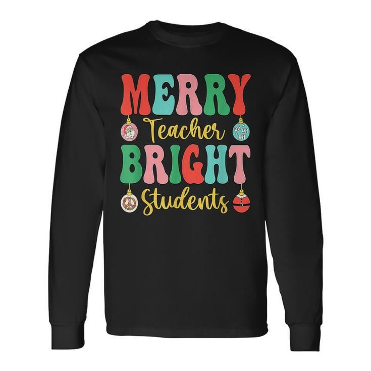 Groovy Retro Christmas Merry & Bright Teacher Student Hippie  Men Women Long Sleeve T-shirt Graphic Print Unisex