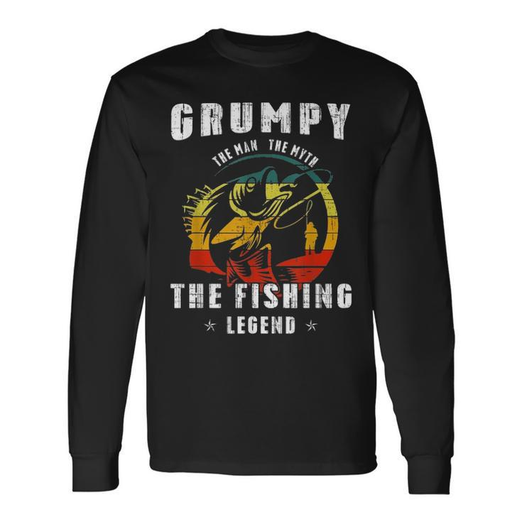 Grumpy Man Myth Fishing Legend Fathers Day Long Sleeve T-Shirt
