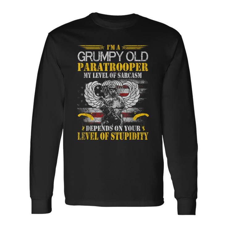 Im A Grumpy Old Paratrooper Flag Veterans Day Long Sleeve T-Shirt