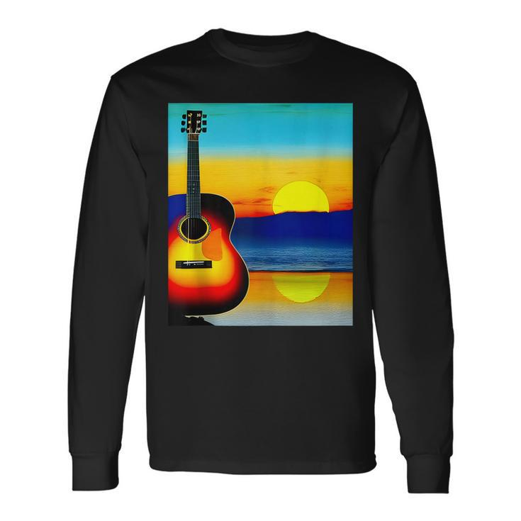Guitar With Sunset Artistic For Guitarists & Musician Long Sleeve T-Shirt T-Shirt