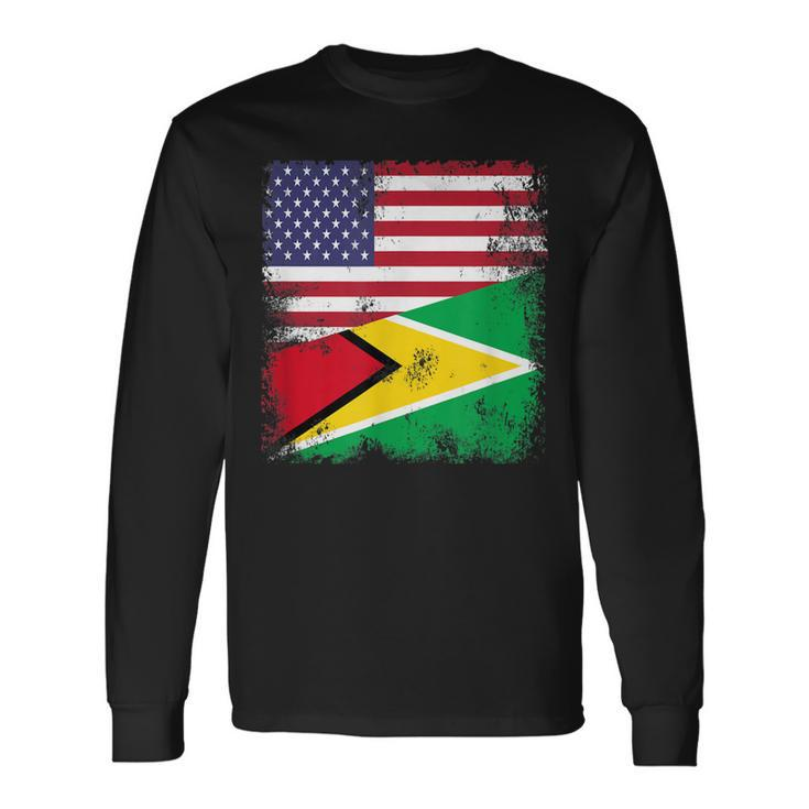 Half Guyanese Flag Vintage Guyana Usa Long Sleeve T-Shirt