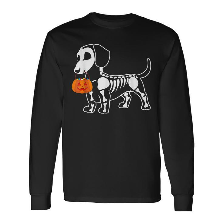Halloween Dachshund Skeleton Weenie Wiener Sausage Dog Men Women Long Sleeve T-Shirt T-shirt Graphic Print