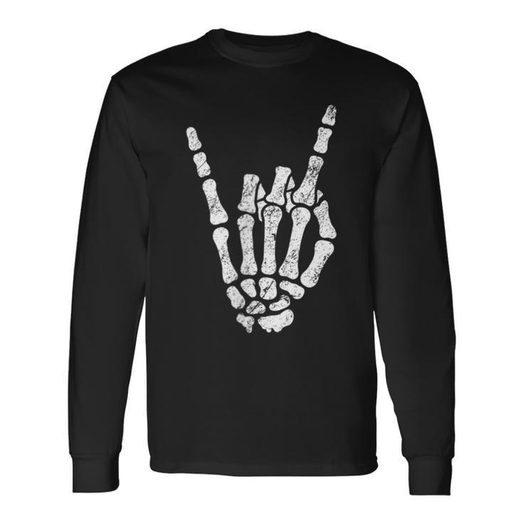 Halloween Rock Hand Sign Skeleton Rock N Roll Symbol Rock On Long Sleeve T-Shirt T-Shirt