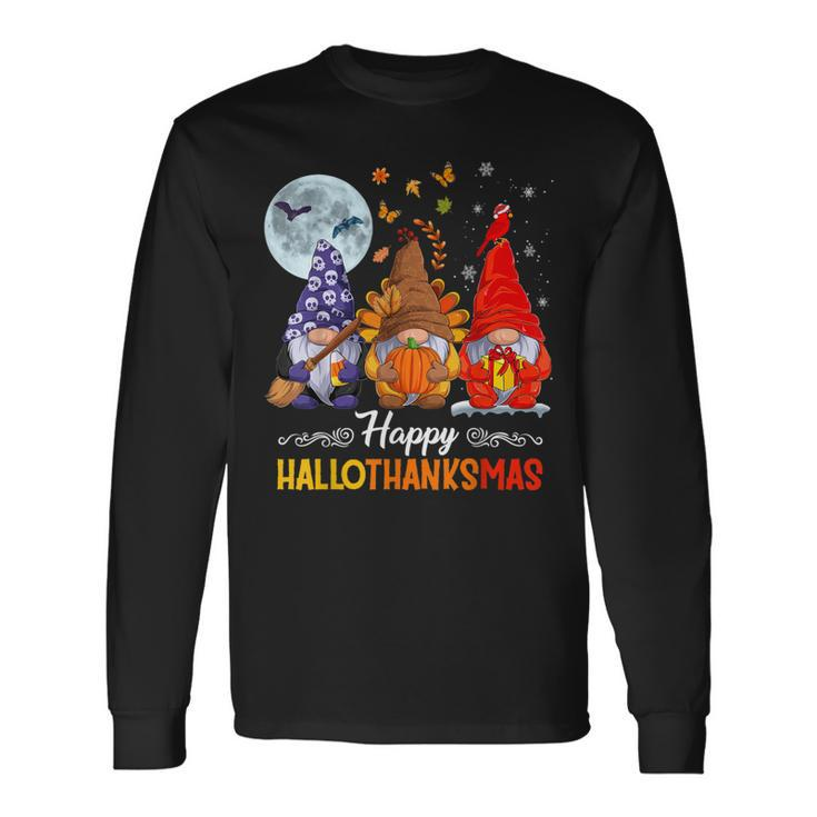 Halloween Thanksgiving Christmas Happy Hallothanksmas Gnomes V55 Men Women Long Sleeve T-Shirt T-shirt Graphic Print